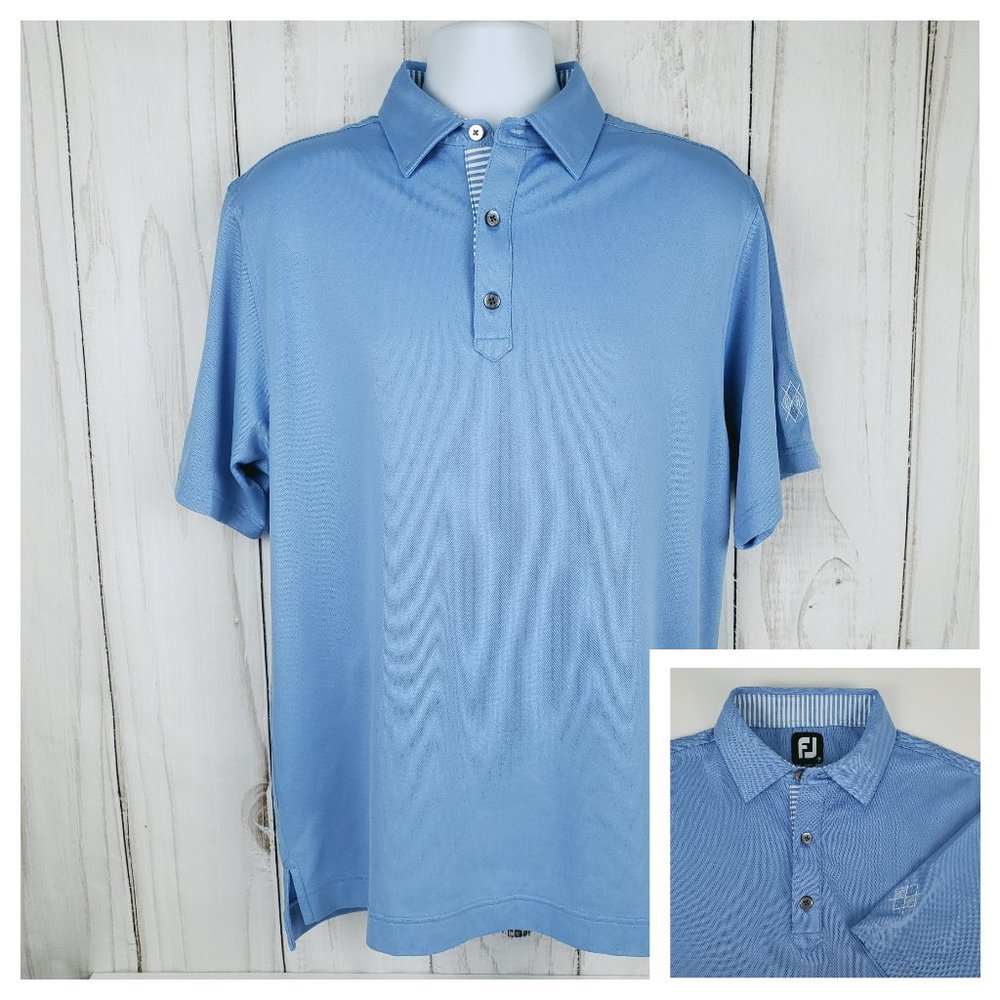 FootJoy FJ Mens sz Medium Short Sleeve Golf Polo Shirt - Blue - Embroidered slv.